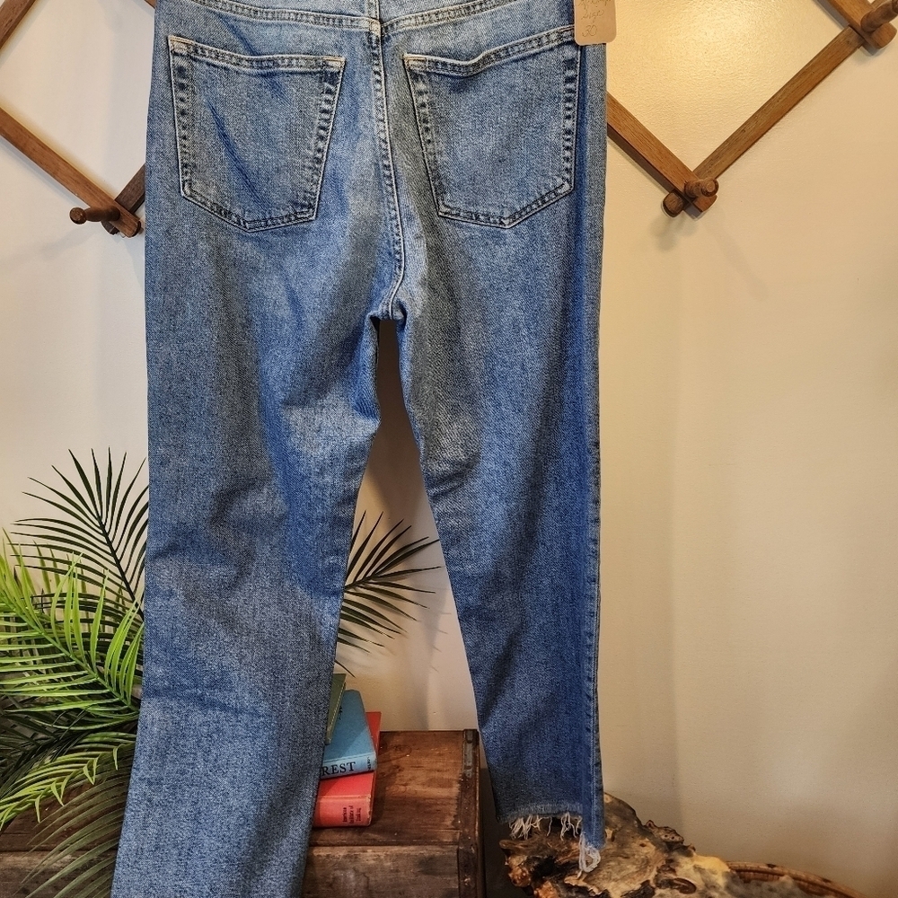 Topshop MOTO Jeans Womens Size 30 Raw Hem Wide Leg Cropped Medium Wash Waist - Picture 10 of 10